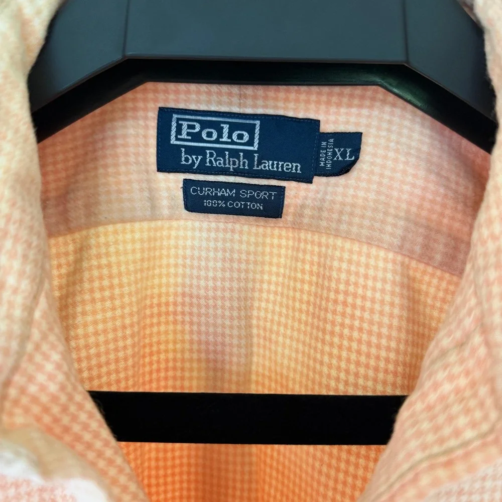 90's Polo Ralph Lauren Curham Sport Peach Check Cotton Button Down Shirt Mens XL